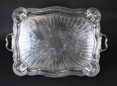 Plateau De Service Métal Argenté Ciselé – 45,5 Cm – Occasion – Sans Marque