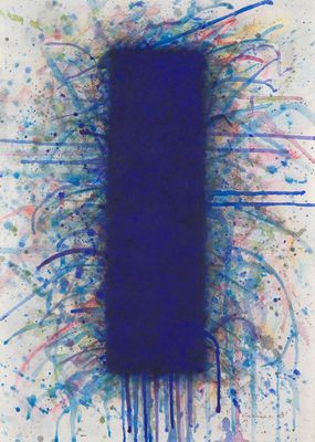 an image of a painting of a blue rectangle on a white background