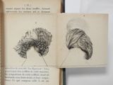 an open book with a drawing of a woman ' s head and a drawing of a woman ' s head