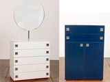 deux photos d'une commode surmontée d'un miroir