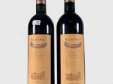 deux bouteilles de vin rouge posées l'une à côté de l'autre sur une surface blanche