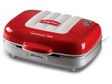 red and white electric sandwich maker on a white background