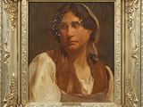 une peinture à l'huile représentant une femme portant un voile sur la tête