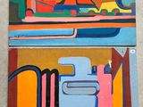 two paintings of a boat and a boat on a wall