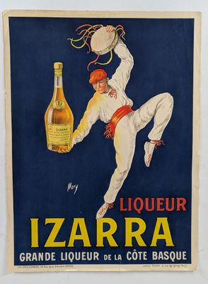 an old poster of a woman holding a bottle of liquor