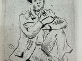 drawing of a man sitting on the ground with his legs crossed