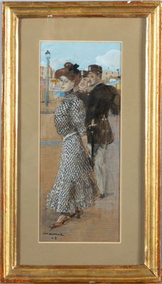 une image représentant un tableau où l'on voit une femme et un homme sur une plage