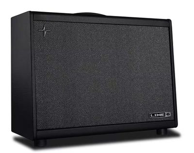 a close up of a black amplifier on a white background