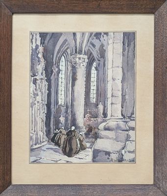 École française du XXe siècle "Église d'Anonnay" Aquarelle s…