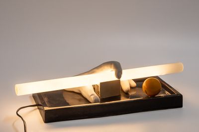 a lamp that is on top of a table