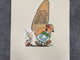 an old cartoon book with a picture of a man holding a surfboard
