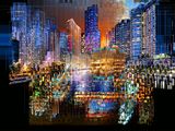 une photo d'une ville la nuit, avec beaucoup de lumières
