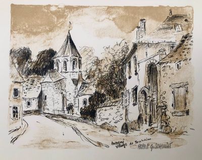 Robert G. SCMIDT Antogny, Village de Touraine Lithographie s…