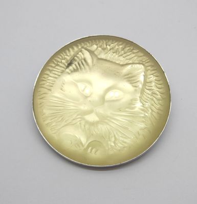 un gros plan de la tête d'un chat sur une pièce d'or