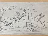 a drawing of a bird that is trying to get a bird out of the water