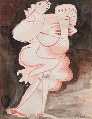 an image of a painting of a woman in a pink dress holding a fan
