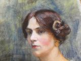 une peinture à l'huile représentant une femme avec une fleur dans les cheveux
