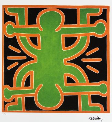 une image représentant un tableau aux couleurs vertes et orange sur fond noir