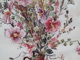 a painting of flowers in a vase on a table
