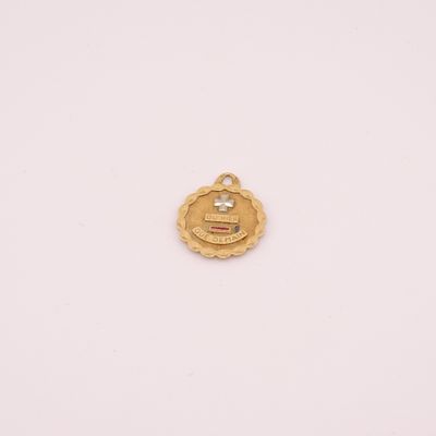 a gold plated badge with a crown on top of it