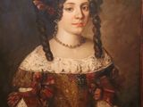 painting of a woman with braids in a brown dress
