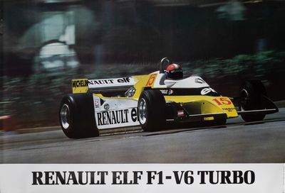 a poster of a race car driving on a track