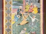 painting of a group of people playing a game of tennis