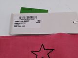 the pink shirt has a star on it and a barcode on it
