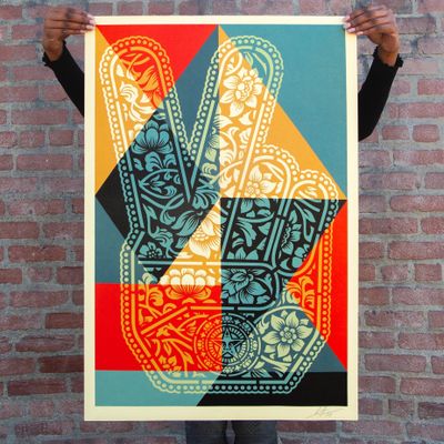 Shepard Fairey Lithographie Offset "Peace Fingers Geometric"