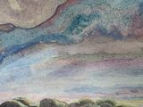 an image of a painting of a field with a mountain in the background