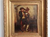 an old painting of a man holding a child in his arms