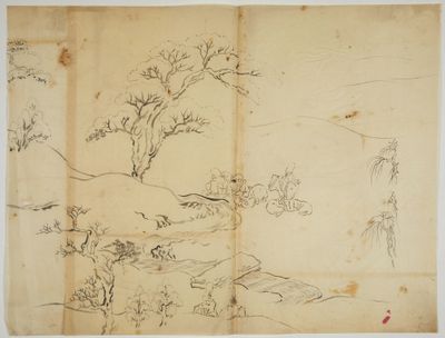 an image of a drawing of a tree in a landscape