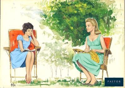 tableau représentant deux femmes assises sur des chaises de jardin en train de lire un livre