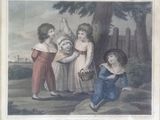 painting of a group of children standing next to each other in a park