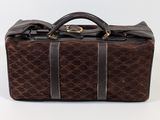 louis vuitton brown and brown checkered suitcase with brown leather handles