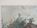 a painting of a horse standing in a field