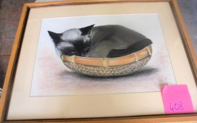 a picture of a cat that is sleeping in a basket