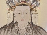 painting of a woman wearing a crown and holding a sword