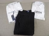 une chemise blanche et un pantalon rayé noir et blanc, assis sur un canapé