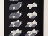 an image of a black and white poster with geometric shapes