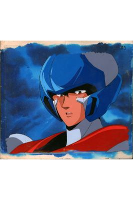 a close up of a painting of a person wearing a helmet