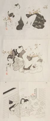 several drawings of a woman and a cat are on a sheet of paper