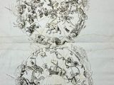 an old drawing of a group of people in a circle on a piece of paper