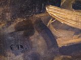a painting of a boat that is sitting on the ground