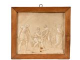 an old picture of a group of people in a wood frame