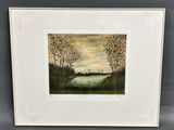 an image of a painting of a landscape with trees and a body of water