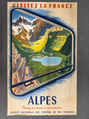 SNCF. "Alpes" 1952 Affiche publicitaire.