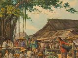 a painting of a group of people at a market