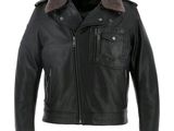 a black leather jacket with a fur collar on a mannequin mannequin mannequin mannequin mannequin mannequin mannequin mann