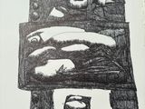 a black and white drawing of a person laying on a bed